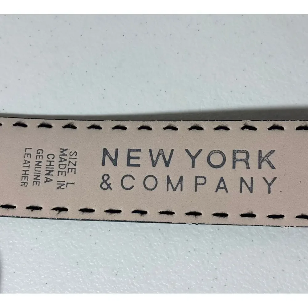 New York & Company Size L Black Genuine Suede Leather Belt w/ Circle Buckle